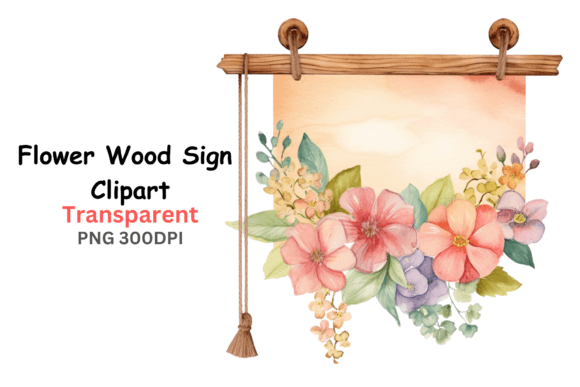 Flower Wood Sign Clipart for Crafts & Design