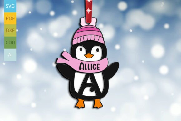 Penguin Christmas Letter a Ornament SVG for Winter Amp