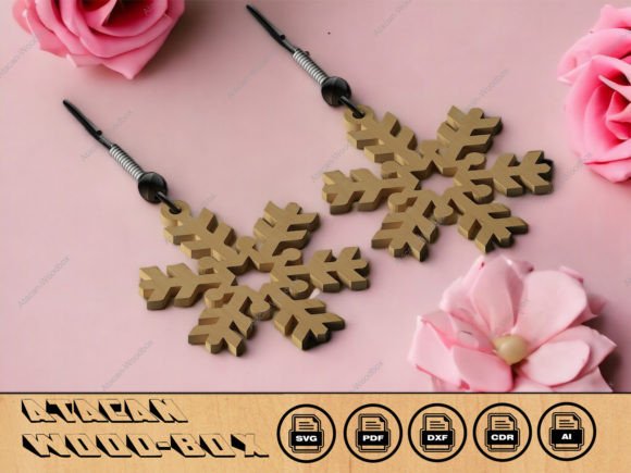 Snowflake Charm Earrings Set with Wooden Winter Amp